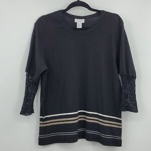 Avenue Sweater Fishnet Sleeve Striped Pullover Size 22/24